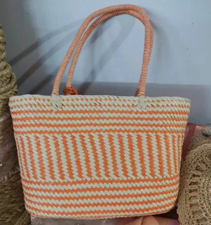 Orange&beidge Papye Tissus Gwo Tote Bag