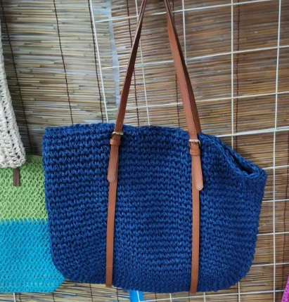 Blue Fashion fanm Paille sak