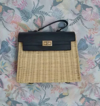 Square Rattan Fanm Fanm Bag