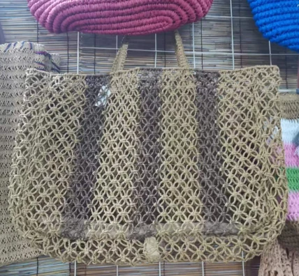 Brown Handwoven Big Hollow Fanm Tote Bag