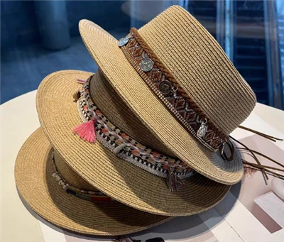 Boho Brown fanm Paille Beach chapo