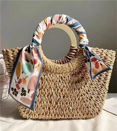 Handwoven papye fanm sak ak manch an bwa
